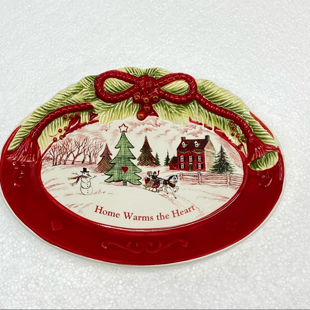 Fitz & Floyd Cookie Platter, Serving Plate Home Warms The Heart Christmas